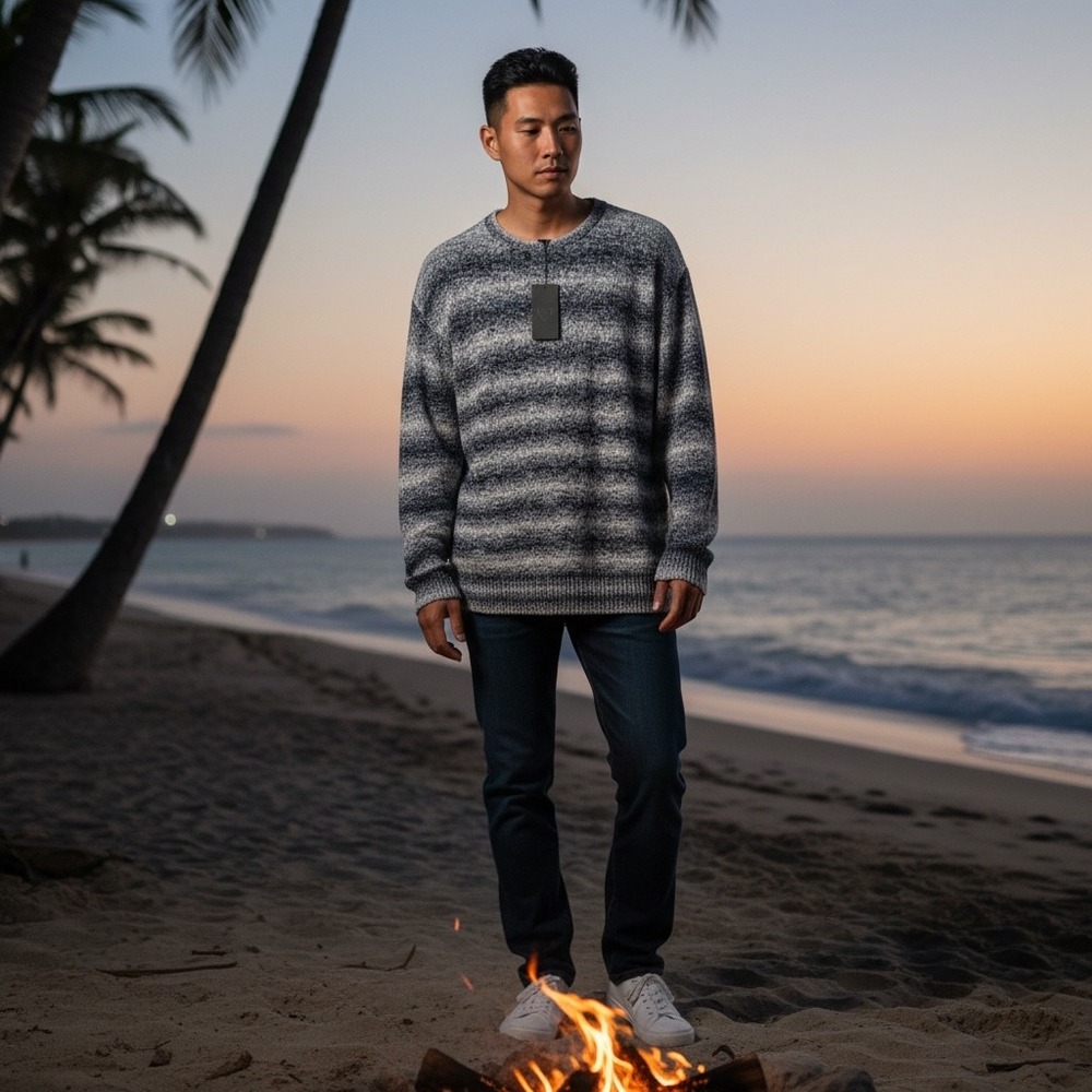 VRST Mens Relaxed Cozy Sweater Navy Multi Marled Stripe XXL MAX200337‎